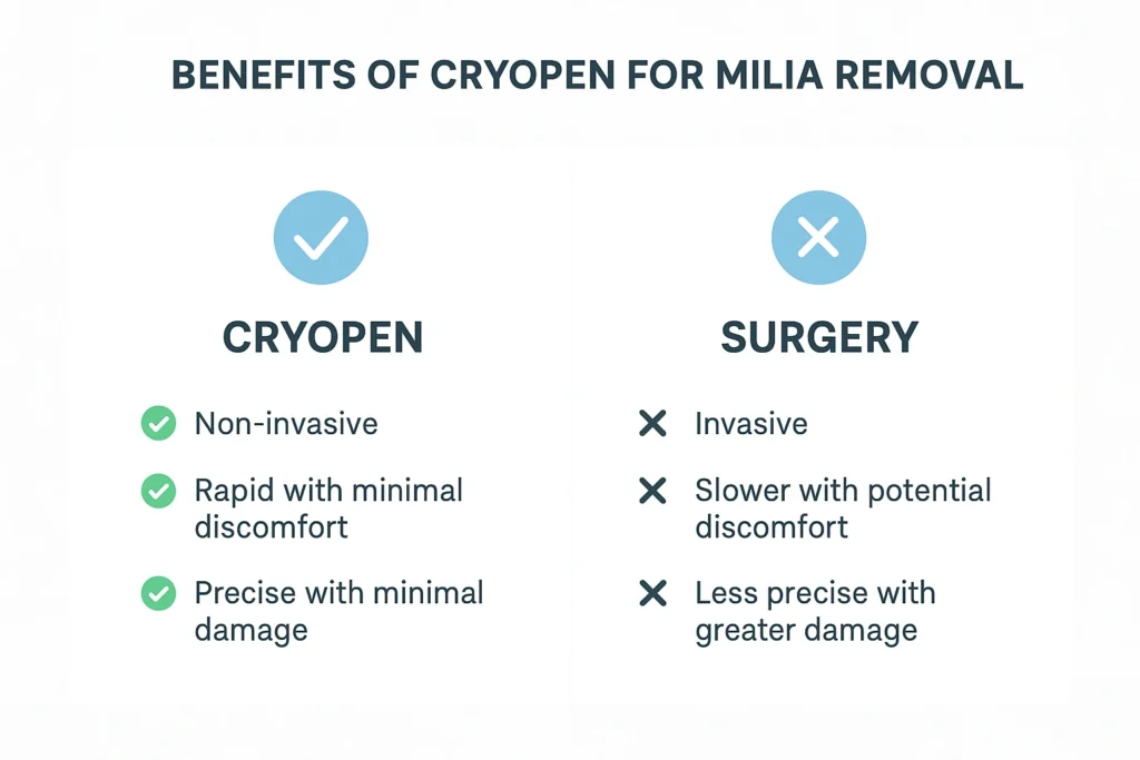 Benefits of cryopen for milia removal King's Cross compared to surgical treatments.