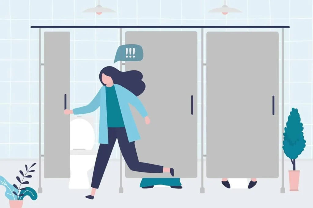 graphic of Urine incontinence King's Cross woman running to the toilet.