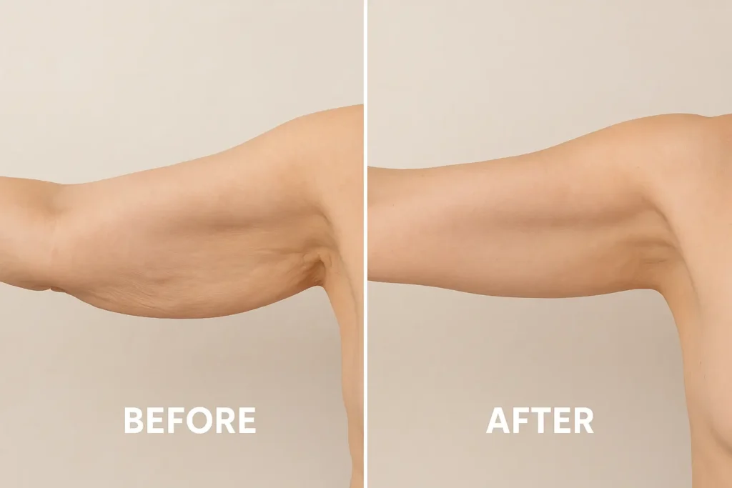 Picture of LA LIPO King's Cross before and after results of skin tightening treatment on the upper arms.
